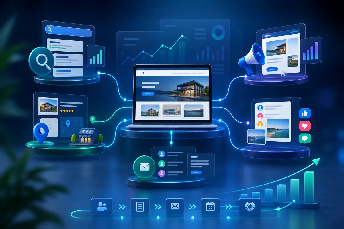 Connected website, search, advertising and customer-enquiry system