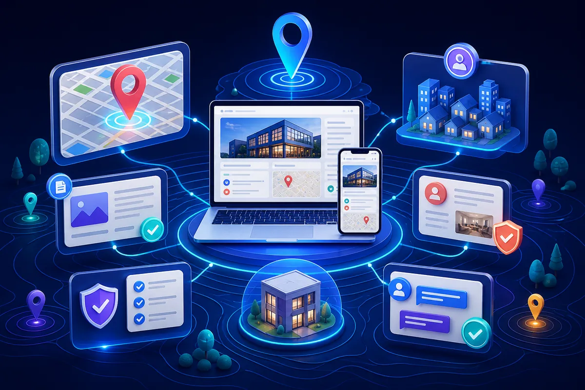 Local SEO system connecting a Mohali business website with map discovery, useful content and enquiries