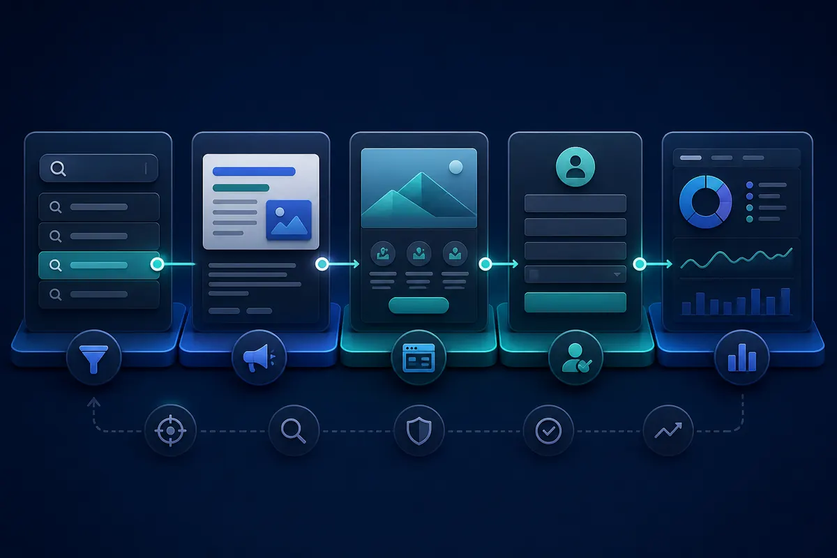 Paid search campaign journey from query selection to landing page, qualified enquiry and reporting